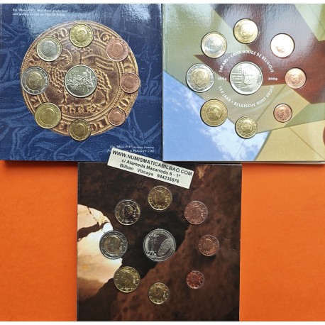 . @LOTE de 3@ BELGICA CARTERA OFICIAL EUROS 2002 + 2004 + 2011 SC 1+2+5+10+20+50 Centimos + 1 EURO + 2 EUROS Belgium