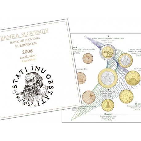 ESLOVENIA CARTERA OFICIAL EUROS 2008 BU SET 1+2+5+10+20+50 CENTIMOS 1 EURO + 2 EUROS 2008 + 3 EUROS 2008
