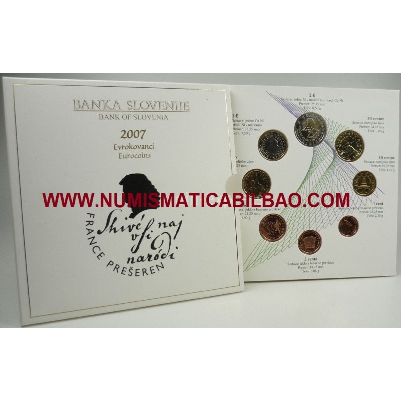 . 1º AÑO DE EMISIÓN x ESLOVENIA CARTERA OFICIAL EUROS 2007 SC BU SET 1+2+5+10+20+50 Centimos y 1+2 EUROS 2007 Slovenia Slovenije