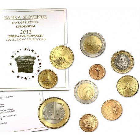 @ESCASA@ ESLOVENIA CARTERA OFICIAL EUROS 2013 BU SET 1+2+5+10+20+50 CENTIMOS 1 EURO + 2x 2 EUROS + 3 EUROS 2013 SC 10 monedas
