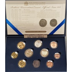 MALTA CARTERA OFICIAL EUROS 2012 SC 1+2+5+10+20+50 Centimos + 1 + 2 EUROS 2011 + 2 EUROS 2012 CON MARCA DE CECA KMS BU SET
