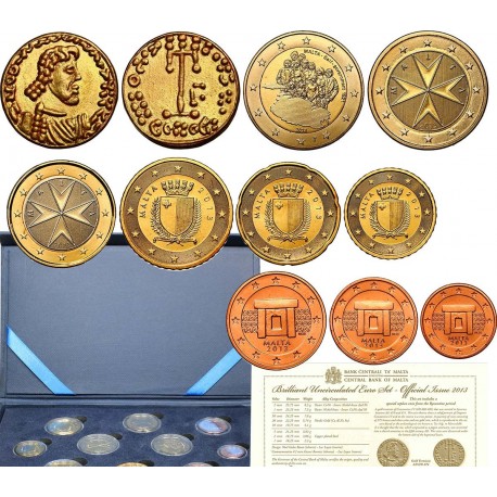 MALTA CARTERA OFICIAL EUROS 2013 SC 1+2+5+10+20+50 Centimos + 1 + 2 EUROS 2013 + 2 EUROS 2013 CON MARCA DE CECA KMS BU SET