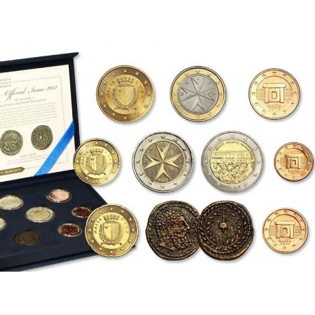MALTA CARTERA OFICIAL EUROS 2012 SC 1+2+5+10+20+50 Centimos + 1 + 2 EUROS 2011 + 2 EUROS 2012 CON MARCA DE CECA KMS BU SET
