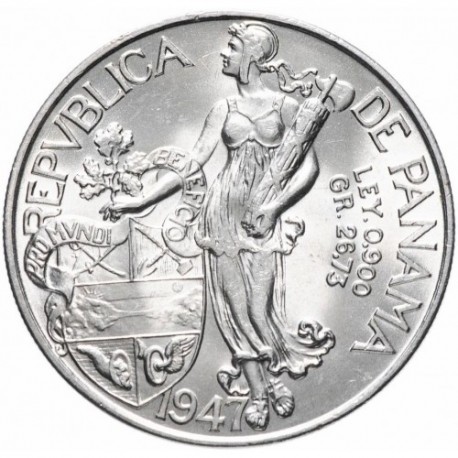 PANAMA 1 BALBOA 1947 VASCO NUÑEZ DE BALBOA Reverso TIPO 1 KM.13 MONEDA DE PLATA SC- silver coin R/2
