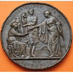 . @ESCASA@ AUSTRIA MEDALLA DE BRONCE 1873 EXPOSICIÓN MUNDIAL DE VIENA Emperador JOSEPH I 70mm 156 gramos
