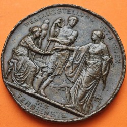. AUSTRIA MEDALLA DE BRONCE 1873 EXPOSICIÓN MUNDIAL DE VIENA Emperador JOSEPH I 70mm 156 gramos