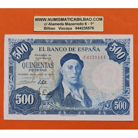 . @PVP NUEVO 95€@ ESPAÑA 500 PESETAS 1954 PINTOR IGNACIO ZULOAGA Serie F 0271144 Pick 154 BILLETE MBC+ Spain banknote