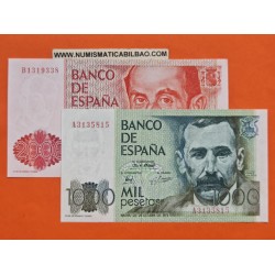 . @PVP NUEVOS 42@ 2 Billetes x ESPAÑA 1000 PESETAS 1979 PEREZ GALDOS + 2000 PESETAS 1980 JUAN RAMON JIMENEZ EBC