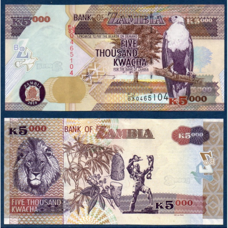 @ALTÍSIMO VALOR FACIAL@ ZAMBIA 5000 KWACHA 1992 LEÓN y ESCLAVO ROMPIENDO CADENAS Pick 41.A BILLETE SC Africa UNC BANKNOTE