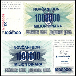 BOSNIA 1000000 DINARA 1993-XI-10 sello de tinta sobre 25 DINARA 1992 SRPANJ Pick 35.B BILLETE SC 1 Millón UNC BANKNOTE