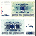 BOSNIA 1000000 DINARA 1993-XI-10 sello de tinta sobre 25 DINARA 1992 SRPANJ Pick 35.B BILLETE SC 1 Millón UNC BANKNOTE