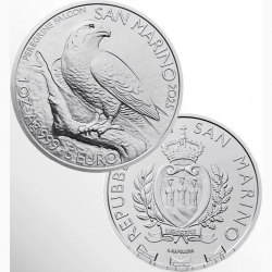 . 1 aaaaaaaacoin @1/AGOSTO Envío@ SAN MARINO 5 EUROS 2025 HALCON PEREGRINO MONEDA DE PLATA ONZA Oz CÁPSULA