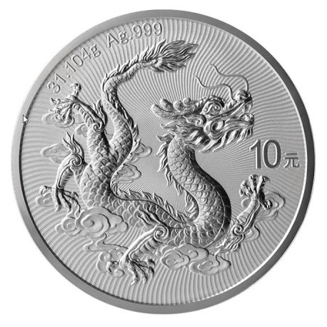 . 1 aaaaaaaaacoin @1/AGOSTO Envío@ CHINA 10 YUAN 2025 DRAGÓN y LA GRAN MURALLA MONEDA DE PLATA ONZA Oz Ounce silver