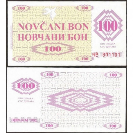 @DINERO DE EMERGENCIA@ BOSNIA 100 DINARA 1992 SERIJA NOVCANI BON Pick 6.R BILLETE SC Guerra de los Balcanes UNC BANKNOTE