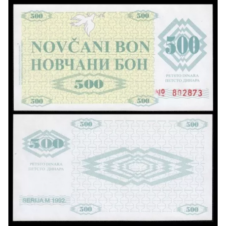 @DINERO DE EMERGENCIA@ BOSNIA 500 DINARA 1992 SERIJA NOVCANI BON Pick 7.R BILLETE SC Guerra de los Balcanes UNC BANKNOTE