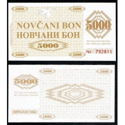@DINERO DE EMERGENCIA@ BOSNIA 5000 DINARA 1992 SERIJA NOVCANI BON Pick 9.R BILLETE SC Guerra de los Balcanes UNC BANKNOTE