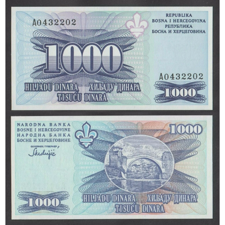. @MUY RARO - NO LLEGÓ A CIRCULAR@ BOSNIA 1000 DINARA 1995 PUENTE MEDIEVAL Pick 47C BILLETE SC UNC BANKNOTE
