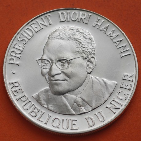 . @RARA - Tirada 1.000 - ESSAI @ NIGER 1000 FRANCOS 1960 PRESIDENTE DIORI HAMANI KM.E6 MONEDA DE PLATA PROOF 1000 Francs