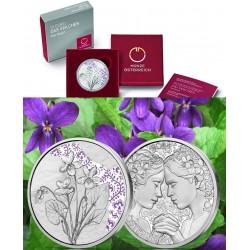 . @COLORES - PROOF@ AUSTRIA 10 EUROS 2024 FLOR de VIOLETA The Languaje Of Flowers 7ª MONEDA DE PLATA ESTUCHE The Peony