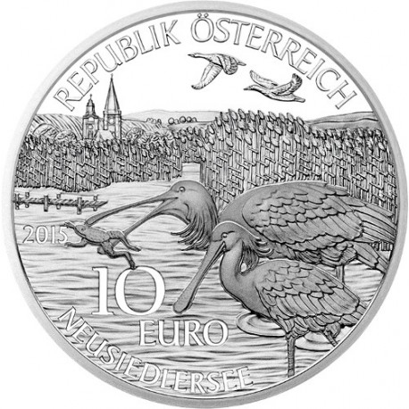 AUSTRIA 10 EUROS 2015 REGION DE BURGENLAND PELICANO y VIÑEDOS MONEDA DE PLATA SC @BLISTER@ Österreich euro coin