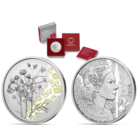 . @COLORES - PROOF@ AUSTRIA 10 EUROS 2023 FLOR MANZANILLA The Languaje Of Flowers 5ª MONEDA DE PLATA ESTUCHE Kamille