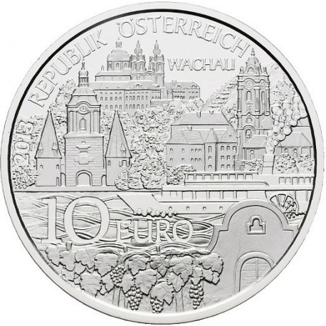 AUSTRIA 10 EUROS 2013 REGION DE WACHAU MONEDA DE PLATA SC BLISTER OFICIAL Österreich PRÄGT