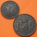 . 2 monedas x @RARAS@ ESPAÑA 5 CENTIMOS 1875 + 10 CENTIMOS 1875 Bruselas REY CARLOS VII PRETENDIENTE COBRE