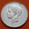 ESPAÑA 5 PESETAS 1897 * 18 97 SGV REY ALFONSO XIII KM.707 MONEDA DE PLATA (DURO) Spain silver R/1