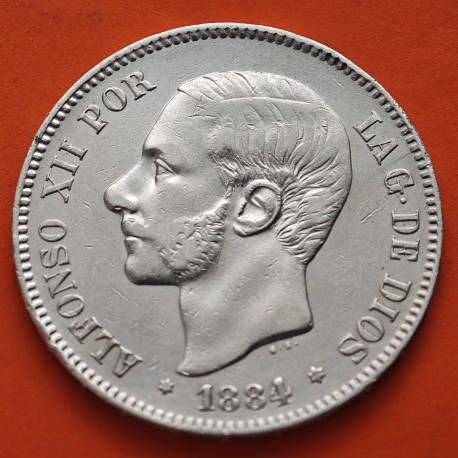 ESPAÑA 5 PESETAS 1884 * 18 84 MSM REY ALFONSO XII KM.688 MONEDA DE PLATA (DURO) Spain silver R/1