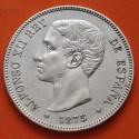 ESPAÑA 5 PESETAS 1875 * 18 75 DEM REY ALFONSO XII y ESCUDO KM.671 MONEDA DE PLATA (DURO) Spain silver R/1