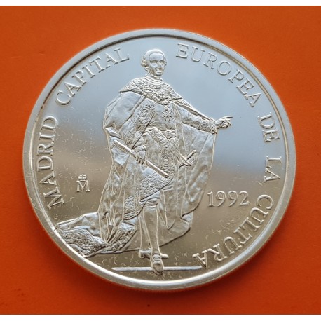 1 ONZA de PLATA PURA x ESPAÑA 5 ECU 1992 REY CARLOS III PROOF NO ESTUCHE FNMT 5 Ecus 1992