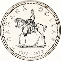 CANADA 1 DOLAR 1973 POLICIA MONTADA 100 ANIVERSARIO KM.83 MONEDA DE PLATA PROOFLIKE + IMPERFECCIONES $1 Dollar silver