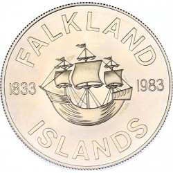ISLAS MALVINAS - FALKLAND 50 PENIQUES 1983 1833 GALEÓN - DOMINIO BRITÁNICO KM.19 MONEDA DE NICKEL SC 50 Pence