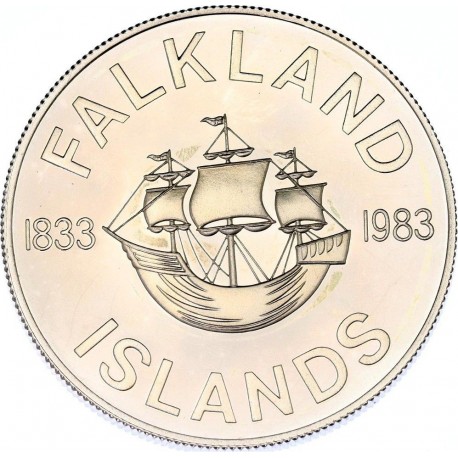 ISLAS MALVINAS - FALKLAND 50 PENIQUES 1983 1833 GALEÓN - DOMINIO BRITÁNICO KM.19 MONEDA DE NICKEL SC 50 Pence
