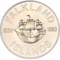 ISLAS MALVINAS - FALKLAND 50 PENIQUES 1983 1833 GALEÓN - DOMINIO BRITÁNICO KM.19 MONEDA DE NICKEL SC 50 Pence