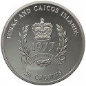 TURKS & CAICOS 25 CORONAS 1977 THE QUEEN'S SILVER JUBILEE KM.19 MONEDA DE PLATA PROOF ESTUCHE Silver Crowns 1,30 ONZAS OZ