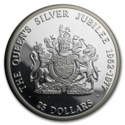 CAYMAN 25 DOLARES 1977 THE QUEEN'S SILVER JUBILEE KM.14 MONEDA DE PLATA PROOF 25 Dollars silver OZ ESTUCHE 1,50 ONZAS