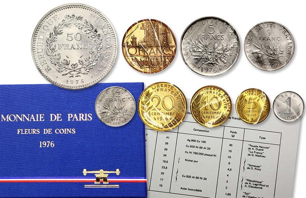 1976年 MONNAIE DE PARIS セット 9 monedas x FRANCIA ESTUCHE 1976 Coffret FLEURS DE COINS