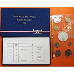 9 monedas x FRANCIA ESTUCHE 1976 Coffret FLEURS DE COINS SPECIMEN France Silver Set 50 FRANCOS 1976
