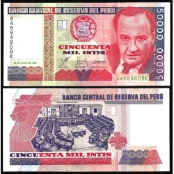 PERU 50000 INTIS 1988 CONGRESO NACIONAL y VICOTOR RAUL HAYA Pick 142 BILLETE SC UNC BANKNOTE