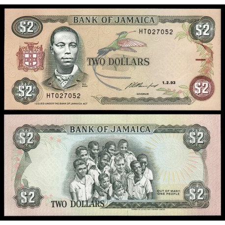 JAMAICA 2 DOLARES 1993 (1.2 .1993) PAUL BOGLE Pick 69E BILLETE SC UNC BANKNOTE 2 Dollars