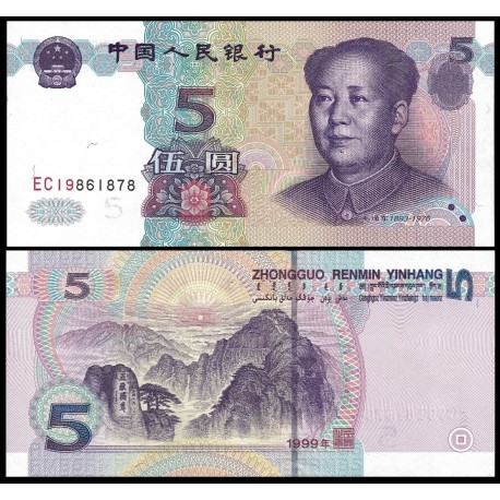 CHINA 5 YUAN 1999 MAO TSE TUNG y MONTAÑAS SAGRADAS Color Morado Pick 897 BILLETE SC UNC BANKNOTE