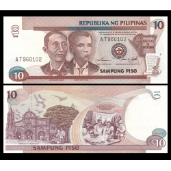 FILIPINAS 10 PISO 1998 APOLINARIO MABINI y A. BONIFACIO Pick 187 BILLETE SC Philippines UNC BANKNOTE