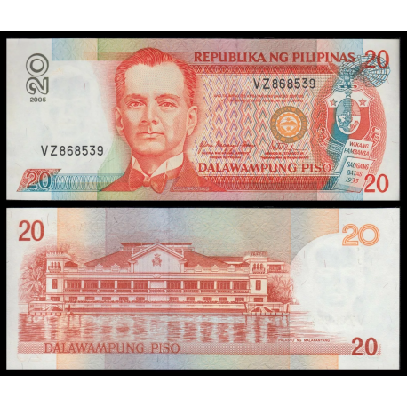 FILIPINAS 20 PISO 2005 MANUEL QUEZON Sello de 1993 Pick 182.J BILLETE SC Philippines UNC BANKNOTE
