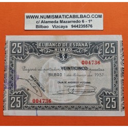 @BAJO NÚMERO DE SERIE 004736@ BILBAO 25 PESETAS 1937 CAJA DE AHORROS VIZCINA BILLETE de EUZKADI Pick S.563