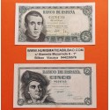 . 2 billetes x ESPAÑA 5 PESETAS 1948 JUAN SEBASTIAN ELCANO Serie F Pick 136A + 5 PESETAS 1951 BALMES Serie E Pick 140