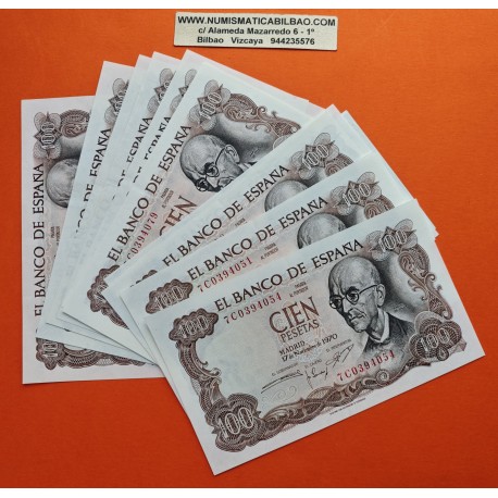 . 11 billetes EBC- x ESPAÑA 100 PESETAS 1970 MANUEL DE FALLA con serie Pick 152 Spain banknote