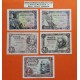 . 5 billetes x España 1 PESETA 1943 REY FERNANDO + 1 PESETA 1945 ISABEL + 1948 DAMA DE ELCHE + 1951 QUIJOTE + 1953 MARQUES MBC-