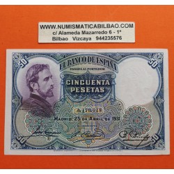 ESPAÑA 50 PESETAS 1931 EDUARDO ROSALES Sin Serie 6170018 Pick 82 BILLETE MBC- Spain banknote
