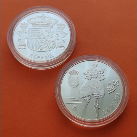 (2003) LA RIOJA MEDALLA DE PLATA ZANCOS y RACIMO DE UVAS ESCUDO DE ESPAÑA FNMT SI CAPSULA 0,40 Onzas